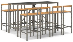 vidaXL Σετ Μπαρ Κήπου 9 Τεμαχίων Γκρι Συνθ. Ρατάν &amp; Μασίφ Ξύλο Ακακίας