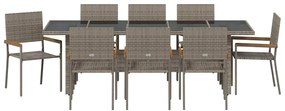 vidaXL Σέτ φαγητού για κήπο 9 pcs Γκρι συνθετικό ρατάν