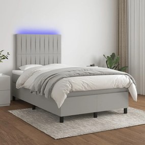 vidaXL Κρεβάτι Boxspring με Στρώμα &amp; LED Αν.Γκρι 120x190εκ. Υφασμάτινο