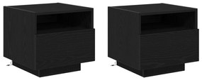 vidaXL Κομοδίνα με LED Φώτα 2 τεμ Μαύρη Δρυς 40x39x37 εκ