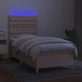 vidaXL Κρεβάτι Boxspring με Στρώμα &amp; LED Κρεμ 80x200 εκ. Υφασμάτινο