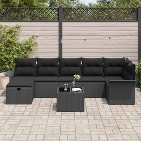 vidaXL Σετ Καναπέ Κήπου με μαξιλάρι 8 pcs Μαύρο Πολυ ράταν