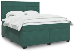 vidaXL Κρεβάτι Boxspring με Στρώμα Σκούρο Πράσινο 180x200εκ. Βελούδινο