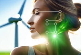 Intra Συλλεκτικό Ξύλινο Παζλ Plywood  4mm - Γυναίκα με ανεμογεννήτριες στο παρασκήνιο Σε Ξύλινο Κουτί - Διαστάσεις: 10x10 cm – 25 κομμάτια