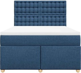 vidaXL Κρεβάτι Boxspring με Στρώμα Μπλε 140x190 εκ. Υφασμάτινο