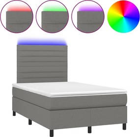 vidaXL Κρεβάτι Boxspring με Στρώμα &amp; LED Σκ.Γκρι 120x190εκ. Υφασμάτινο