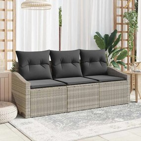 vidaXL Σετ Καναπέ Κήπου 3 pcs Ανοιχτό γκρι Πολυ rattan, βαμμένο ατσάλι