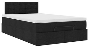 vidaXL Οθωμανικό κρεβάτι με στρώμα &amp; LEDs Μαύρο 120x200 cm Ύφασμα