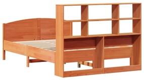 Κρεβάτι Βιβλιοθήκη Χωρίς Στρώμα 150x200 εκ Μασίφ Ξύλο Πεύκου - Καφέ