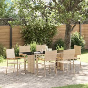 vidaXL Σέτ φαγητού για κήπο 7 pcs Μπεζ συνθετικό ρατάν