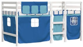 Υπερυψ. Κρεβάτι με Κουρτίνες Μπλε 90x190 εκ. Μασίφ Ξύλο Πεύκου - Μπλε