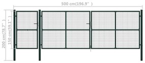 vidaXL Πόρτα Περίφραξης Κήπου Πράσινη 500 x 150 εκ. Ατσάλινη