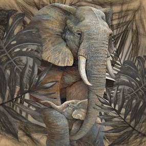 Πίνακας Καμβάς Ελέφαντες 15-00-21189 80x80x3cm Multi Marhome Τετράγωνοι Καμβάς