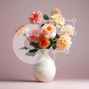 Intra Συλλεκτικό Ξύλινο Παζλ Plywood  4mm - Λευκό βάζο με ροζ, πορτοκαλί και κίτρινα τριαντάφυλλα Σε Ξύλινο Κουτί - Διαστάσεις: 10x10 cm – 25 κομμάτια