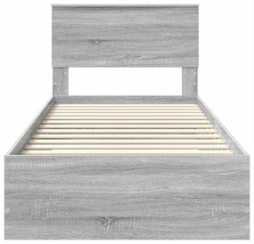 vidaXL Σκελετός Κρεβατιού με συρτάρι Γκρι Σονομά και Ασημί 75 x 190 cm