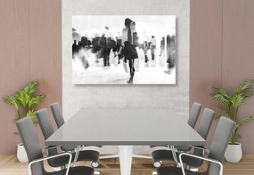 Σκιαγραφίες ανθρώπων στη μεγάλη πόλη σε μαύρο και άσπρο - 90x60