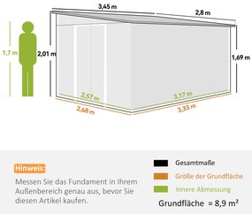 Outsunny Μεταλλικό Αποθηκευτικό Στέγαστρο Εργαλείων Επικλινής Στέγη Κλειδούμενες Διπλές Πόρτες 2,8 x 3,45 x 2,01m Πράσινο