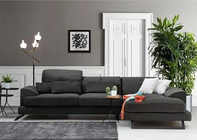 Γωνιακός καναπές Siesta δεξιά γωνία βελούδο ανθρακί-μαύρο 308x190x100/92εκ - PWF-0503