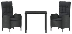 vidaXL Σέτ φαγητού για κήπο με μαξιλάρι 3 pcs Μαύρο συνθετικό ρατάν