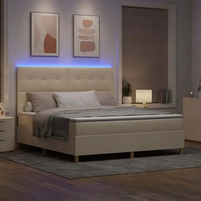 vidaXL LED Κρεβάτι με βάθρο με στρώμα Κρεμ 180 x 200 cm ύφασμα