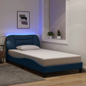 vidaXL Πλαίσιο κρεβατιού με LED χωρίς στρώμα Hvar Μπλε 100x200 cm Ύφασμα