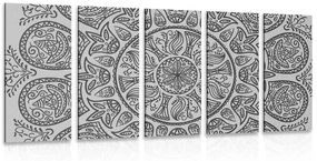 Εικόνα 5 τμημάτων Mandala με αφηρημένο φυσικό σχέδιο σε ασπρόμαυρο - 100x50