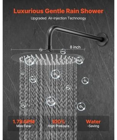 VEVOR Shower Faucet Set 8&quot; Round Rain Shower Head and Hand Set Matte Black