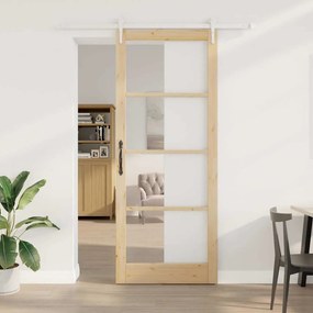 vidaXL Ολισθητή Πόρτα Καφέ 93 x 232 εκ. Ξύλο και μέταλλο