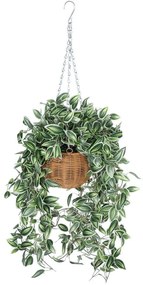 Τεχνητό Κρεμαστό Φυτό Bell Willow 20627 80cm Green-White GloboStar Polyethylene,Wood
