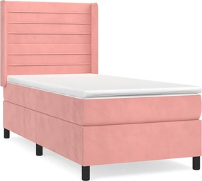 vidaXL Κρεβάτι Boxspring με Στρώμα Ροζ 100x200 εκ. Βελούδινο