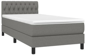 vidaXL Κρεβάτι Boxspring με Στρώμα &amp; LED Σκ.Γκρι 90x190 εκ. Υφασμάτινο