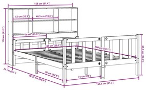 Κρεβάτι Βιβλιοθήκη Χωρίς Στρώμα 160x200 εκ Μασίφ Ξύλο Πεύκου - Λευκό