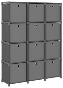 vidaXL Ραφιέρα με 12 Κύβους & Κουτιά Γκρι 103x30x141 εκ. Υφασμάτινη