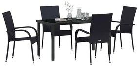 vidaXL Σέτ φαγητού για κήπο 5 pcs Μαύρο Πολυ ράταν