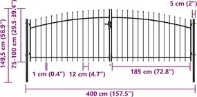 vidaXL Πύλες φράχτη WOERDEN 400 x 150 cm Ατσάλι Γκρι Κλειδώσιμο