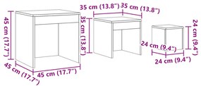 Τραπεζάκια Ζιγκόν 3 τεμ. Παλαιό Ξύλο από Επεξεργασμένο Ξύλο - Καφέ