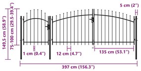 vidaXL Καγκελόπορτα Μαύρη 1,5 x 4 μ. Ατσάλινη
