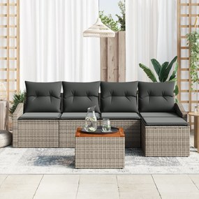 vidaXL Σετ 6 Τεμαχίων Καναπέ Κήπου με Μαξιλάρια Γκρι Πολυ Ρατάν Ακακίας