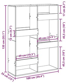 Βιβλιοθήκη/Διαχωριστικό Χώρου Γκρι 100x33x135 εκ. Επεξ. Ξύλο - Γκρι