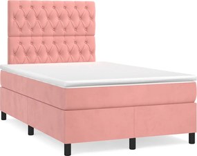 vidaXL Κρεβάτι Boxspring με Στρώμα &amp; LED Ροζ 120x190 εκ. Βελούδινο