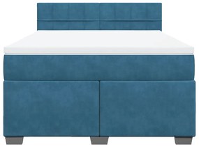 Κρεβάτι Boxspring με Στρώμα Μπλε 140x190 εκ. Βελούδινο - Μπλε