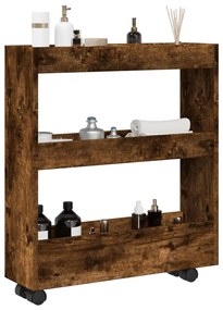 Τρόλεϊ Αποθήκευσης Στενό 3 Επιπέδων Καπνιστή Δρυς Επεξ. Ξύλο