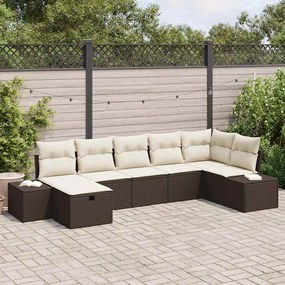 vidaXL Σετ Καναπέ Κήπου με μαξιλάρι 7 pcs Καφέ Πολυ ράταν