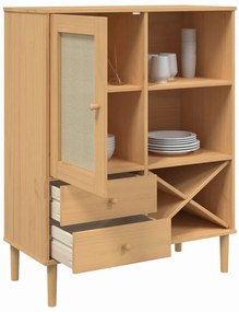 vidaXL Ντουλάπι Ψηλό SENJA Καφέ/Ρατάν 90x40x112 εκ. Μασίφ Ξύλο Πεύκου