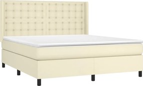vidaXL Κρεβάτι Boxspring με Στρώμα &amp; LED Κρεμ 180x200 εκ. Συνθ. Δέρμα