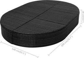 vidaXL Ξαπλώστρα Διπλή Μαύρη από Συνθετικό Ρατάν με Κουρτίνες