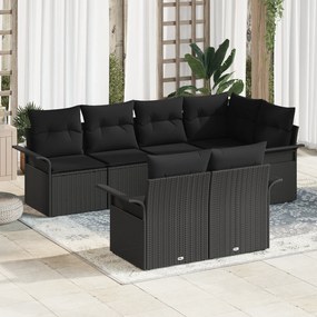 vidaXL Σετ Καναπέ Κήπου 7 Τεμαχίων με Μαξιλάρια Μαύρο Πολυ Ρατάν
