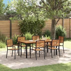 vidaXL Σέτ φαγητού για κήπο 7 pcs Μαύρος, Ξύλο 180 x 90 x 75 cm