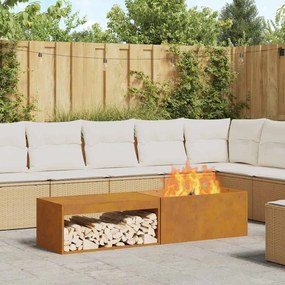 vidaXL Φούρνος με αποθήκευση ξύλων 160x45x35 εκ από weathering steel