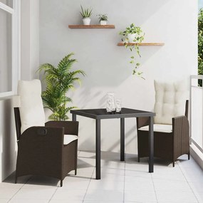 vidaXL Σετ Κηπουρικής 3 Τεμαχίων με Μαξιλάρια Καφέ από Πλαστικό Ρατάν.